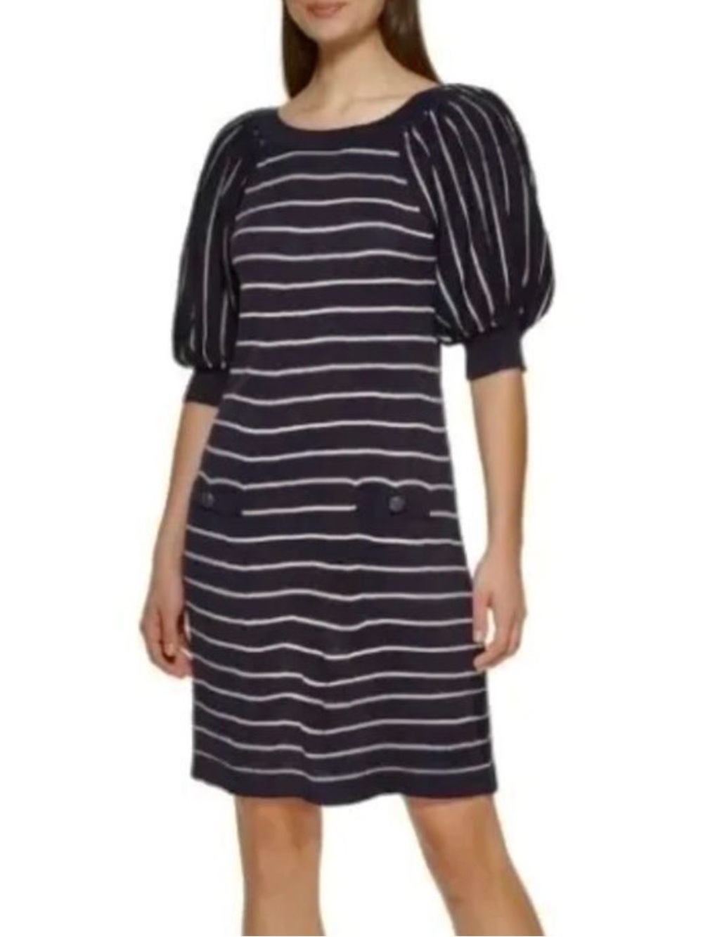 Jessica Howard Striped Puff-Sleeve Mini Dress